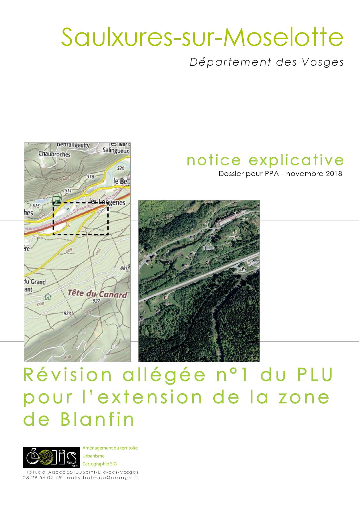 NOTICE EXPLI­CA­TIVE REVI­SION PLU ZONE DE BLANFIN