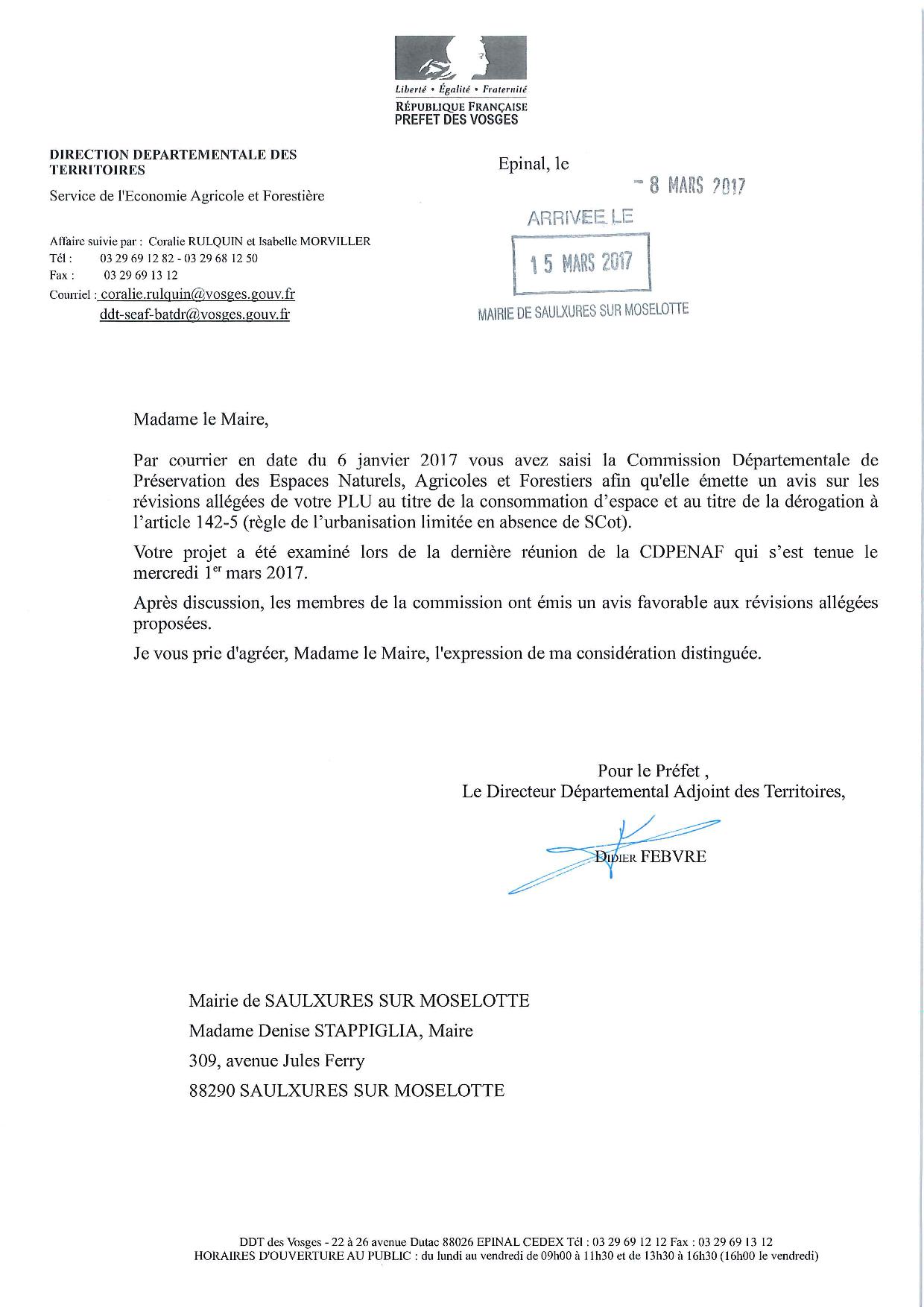 AVIS DE LA CDPNAF