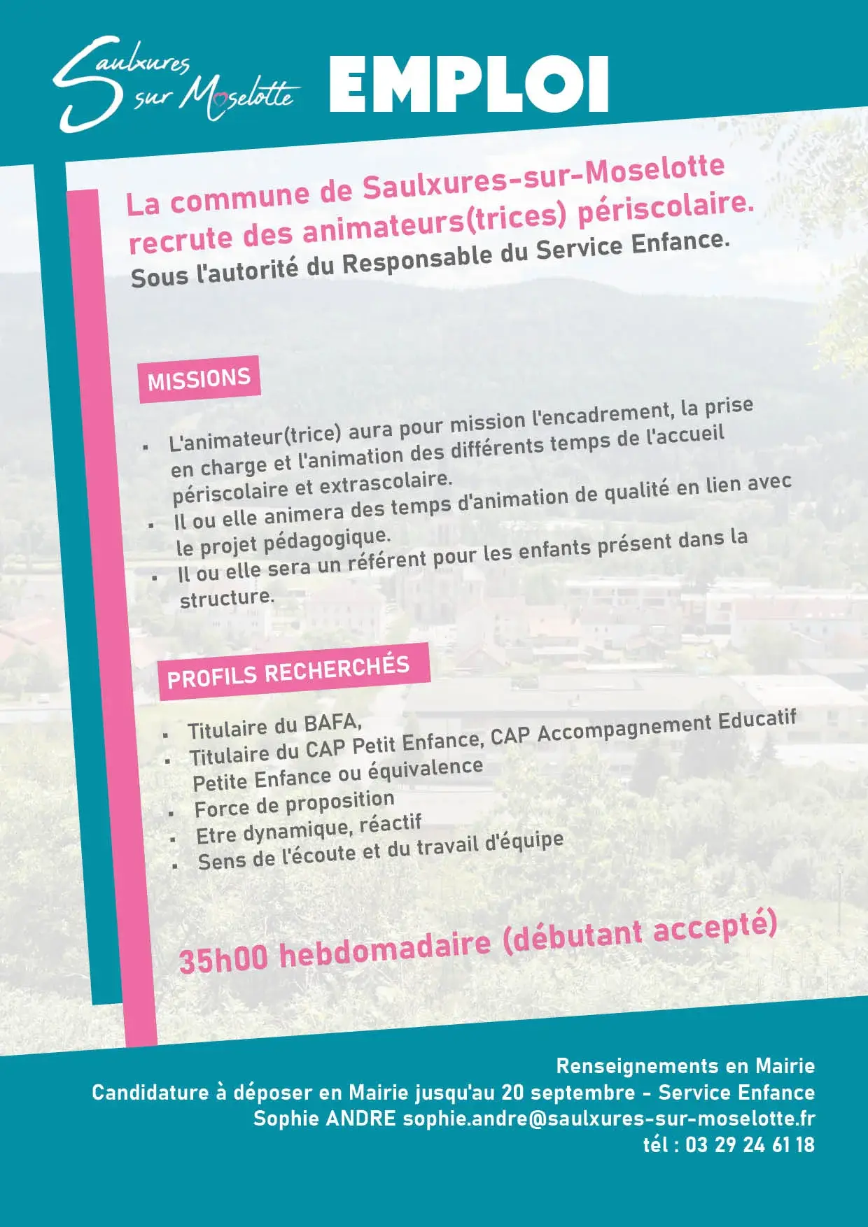 La commune de Saulxures-sur-Moselotte recrute des animateurs(trices) périscolaire
