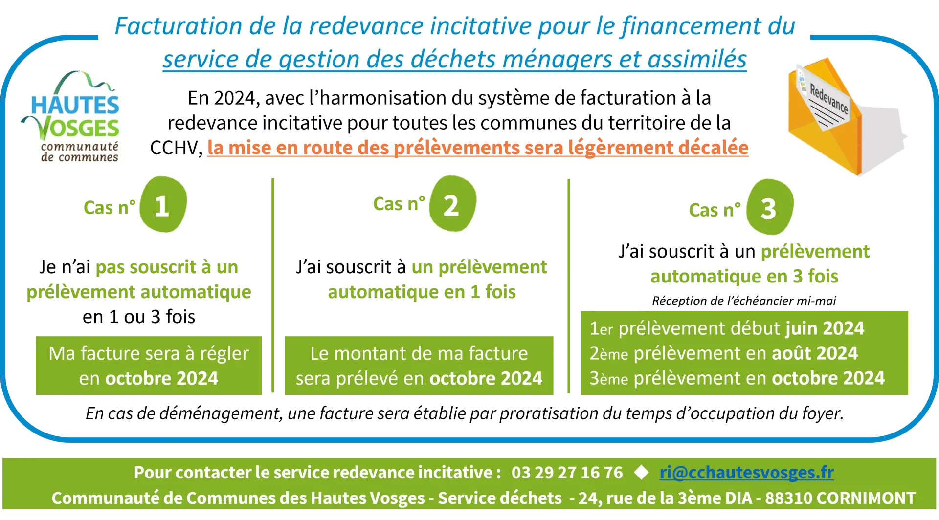 Info de la Communauté de Communes : facturation Redevance Incitative