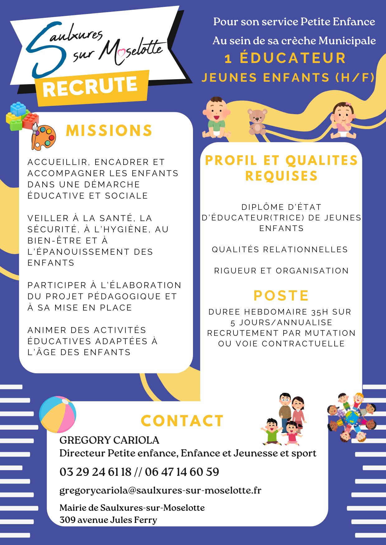 Le ser­vice Petite Enfance recrute