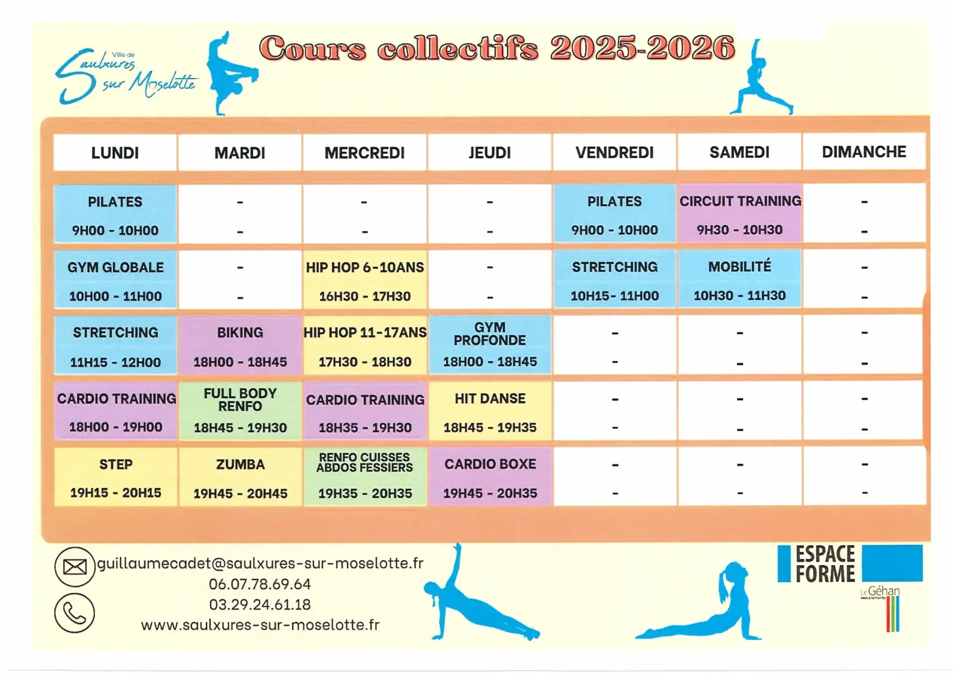 Espace Forme : planning 2025-2026 des cours collectifs